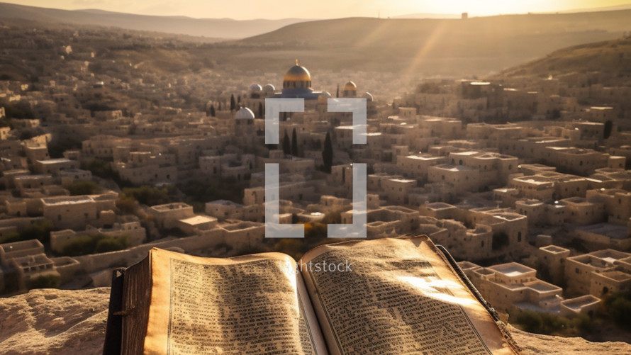 Bible in front of the old city, jerusalem, Israel 