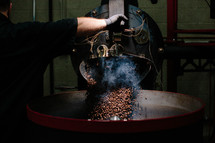 steam and coffee beans 