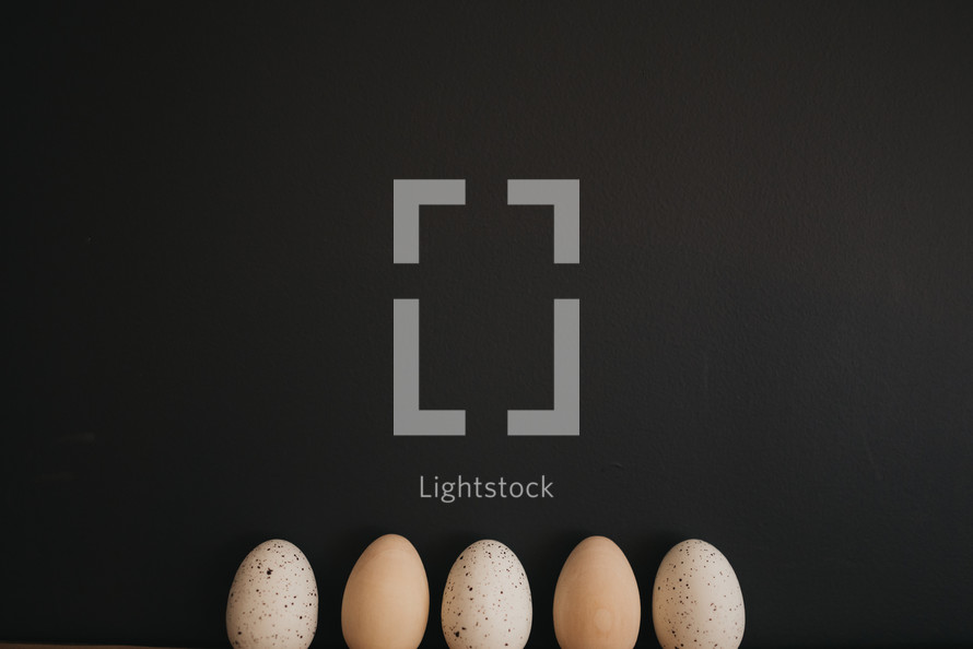 speckled eggs against a black background 