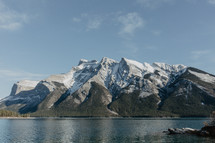 snow capped mountains and lake
