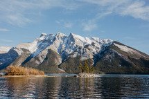 snow capped mountains and lake