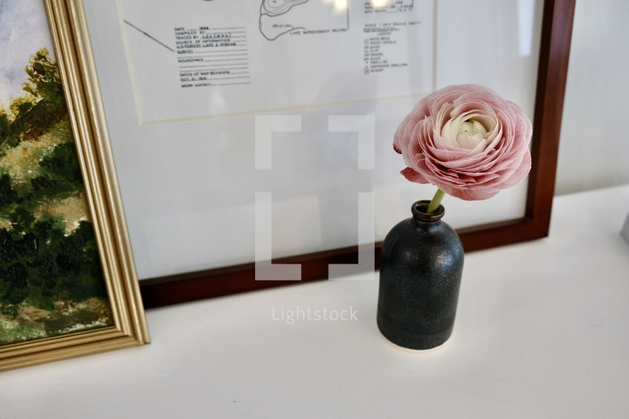 peony in a vase on a table 