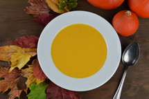 autumnal pumpkin soup in a bowl 