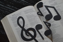 Bible open to Psalm 13 with notes and treble clef.