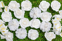 Bed of white Flowers flay layer background