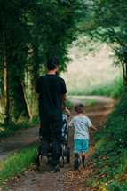 Family walk in forest