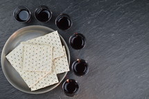 communion wine cups and unleavened bread