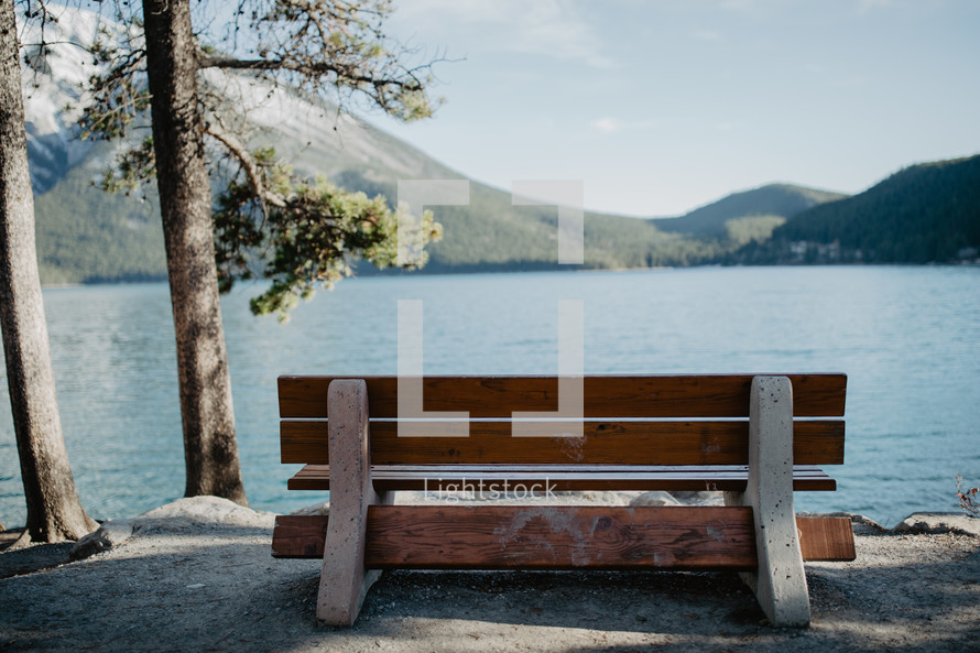 picnic table with lake view 