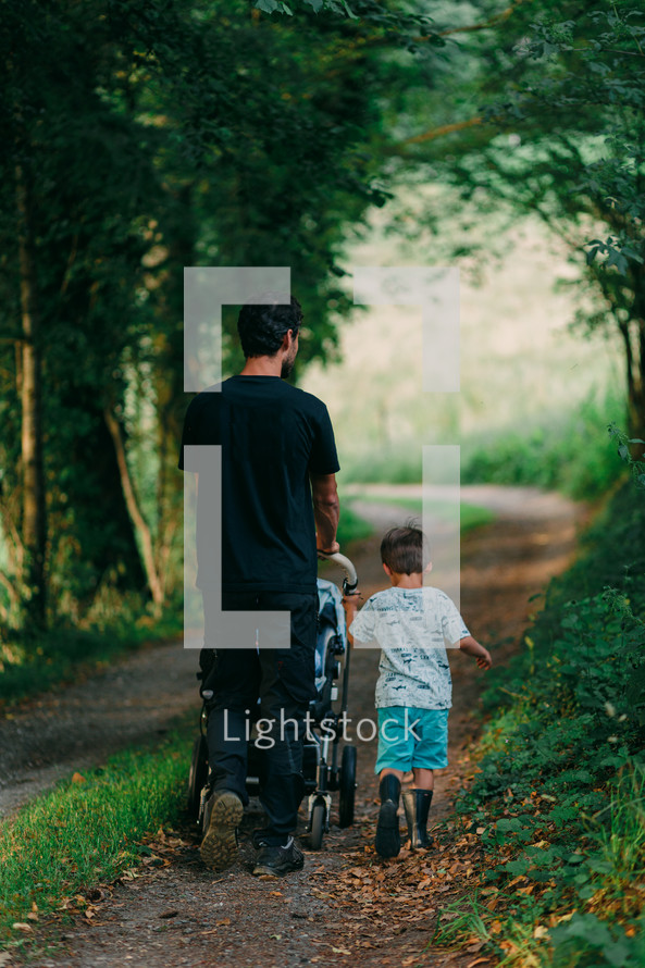 Family walk in forest