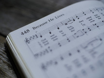 Because he lives, sheet music, hymnal, song, worship music 