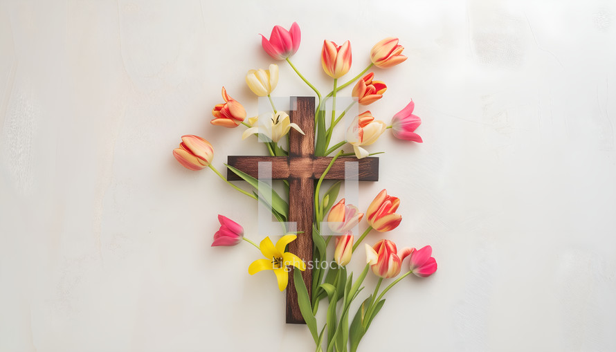 The cross surrounded by flowers