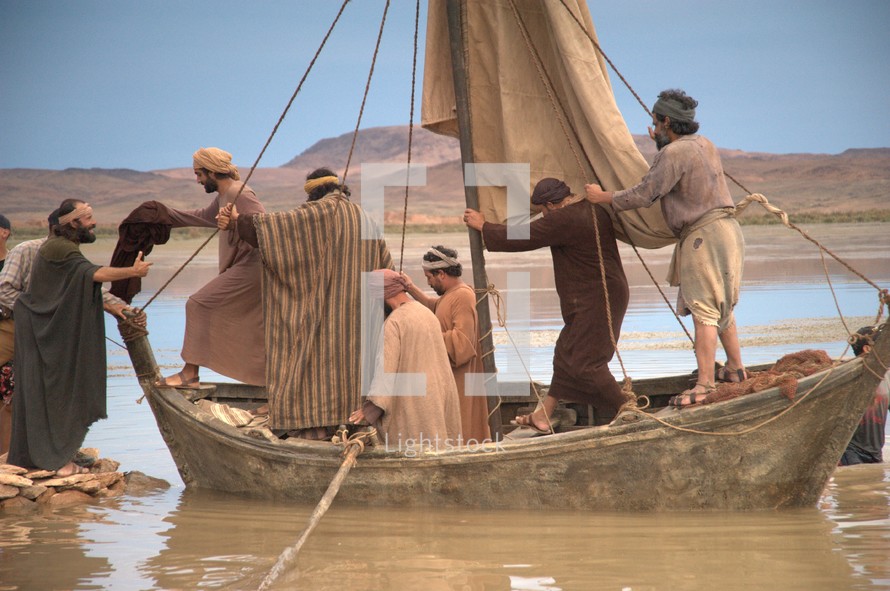 the disciples on a boat 