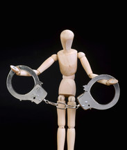 a figurine in handcuffs 