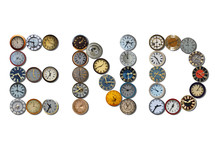 The word, END, written with different clocks.