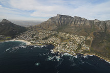 aerial view of coastal city 