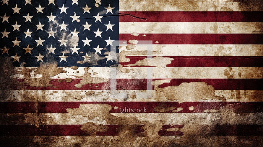 Grunge fading american flag background. 