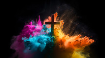 Cross with explosion of color. 