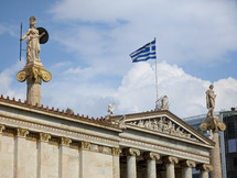 Greece flag and old architecture