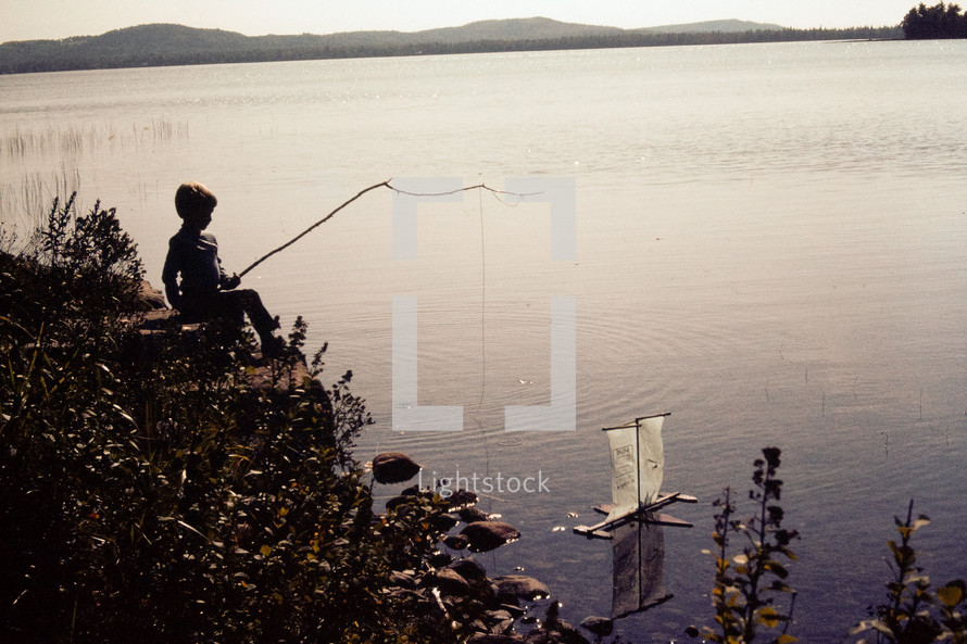 vintage image of a boy fishing 