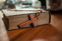 cross lanyard on a Bible 