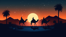 Modern colorful illustration of the Three Wisemen journey to Bethlehem. 