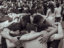 hugs during a worship service