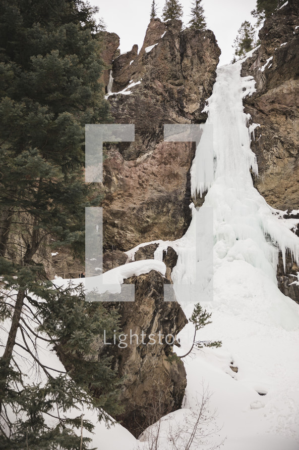 ice and snow on a cliff 