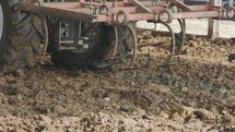 Tractor plowing Manure in a dairy farm shed