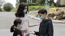 Coronavirus pandemic - kids wearing face masks to avoid contagion