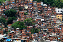 Mountainside high density housing, on the outskirts of the city of Rio de Janeiro, Brazil