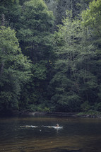 woman swimming in a swimming hole in Asheville, NC