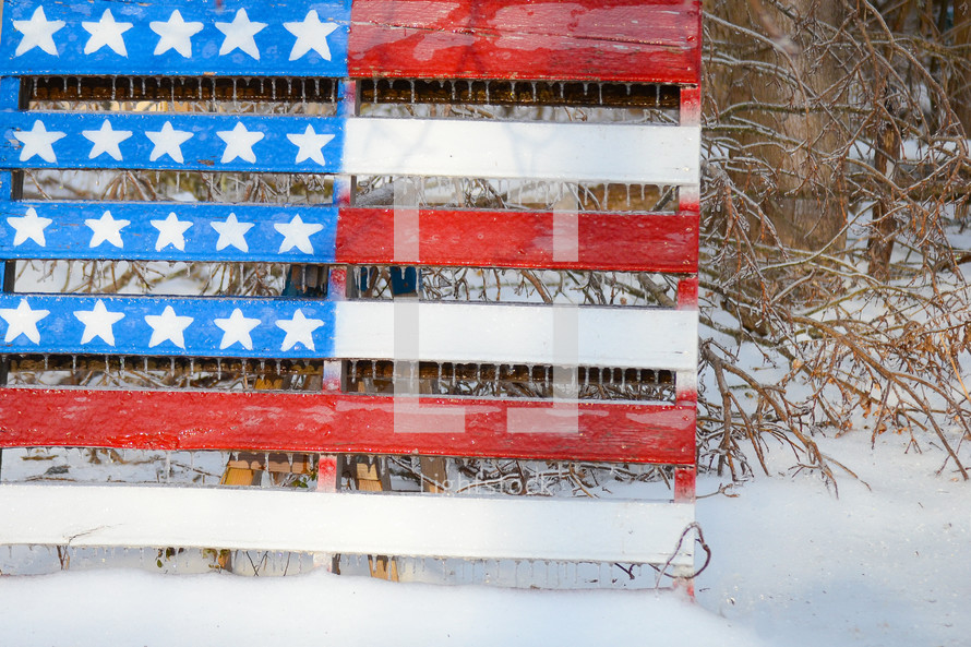 ice on an American flag pallet 