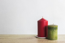red and green candles on a white background 
