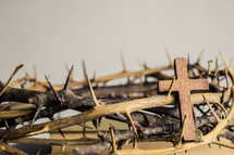 crown of thorns and wood cross 