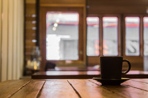 coffee cup on a table in a cafe 