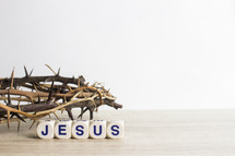 Crown of thorns and word Jesus 