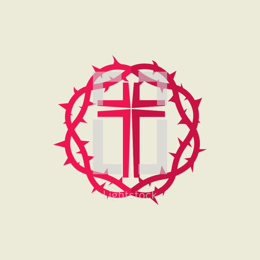 Download Red, crown of thorns, cross, icon — Vector — Lightstock