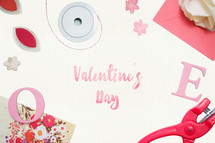 word, lettering, ribbon, stack, floral, paper, Valentines day, background, hole puncher 