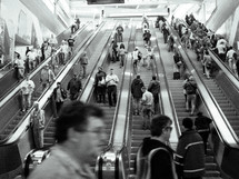 people on escalators 