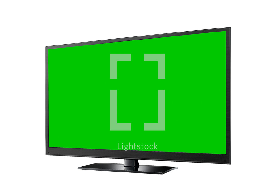 TV with green flat wide screen isolated on white