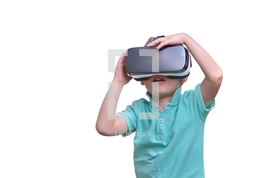 child wearing virtual reality glasses 