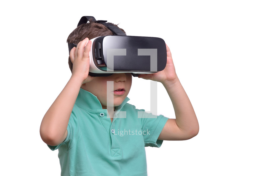 child wearing VR glasses 