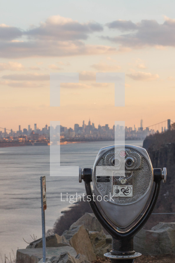 Tower viewer overlooking the New York City skyline across the water.