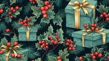 Abstract presents and berries Christmas background. 