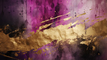 Grunge purple and gold streaked background. 
