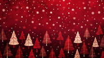 Snowy trees holiday background on red. 