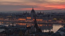 Budapest Hungary - Hungarian Parliament Building - Sunrise Timelapse