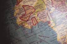 Mali Republic, Liberia, Ivory Coast, Ghana, Nigeria on a Globe