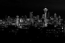 The skyline of downtown Seattle at night