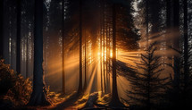 Sun rays through trees